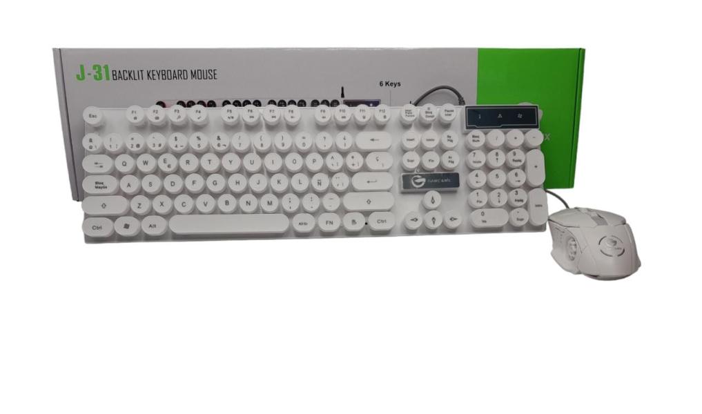 SET O KIT DE TECLADO, MOUSE, GAMER RGB J31 COLOR BLANCO
