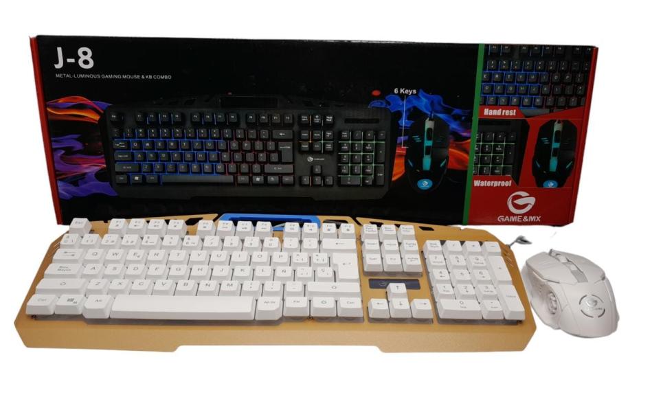 SET O KIT DE TECLADO, MOUSE, GAMER RGB J-8 COLOR BLANCO