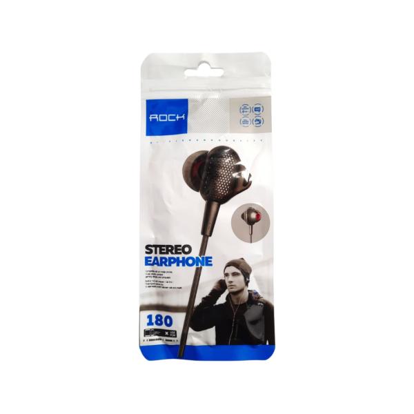 AUDIFONOS MANOS LIBRES CON CABLE STEREO EARPHONES ROCK 180 MP3 GRIS CON NEGRO