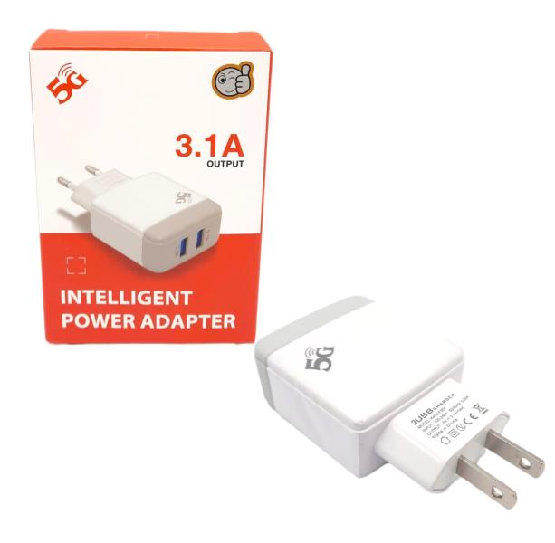 CARGADOR CUBO CASA LISO 3.1 A2 USB CAJA ROJA CON BLANCO