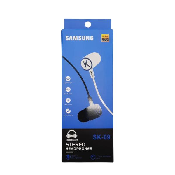 AUDIFONOS MANOS LIBRES CON CABLE STEREO 3.5 MM SK-09 COLOR BLANCO