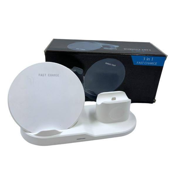 CARGADOR INALAMBRICO CAJA NEGRA  TIPO HOLDER PARA CELULAR INPODS Y RELOJ WIRELESS COLOR BLANCO