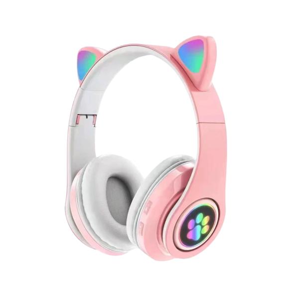 AUDIFONOS MANOS LIBRES BLUETOOTH STEREO MP3 B39M OREJAS DE GATO  COLORES ROSADO