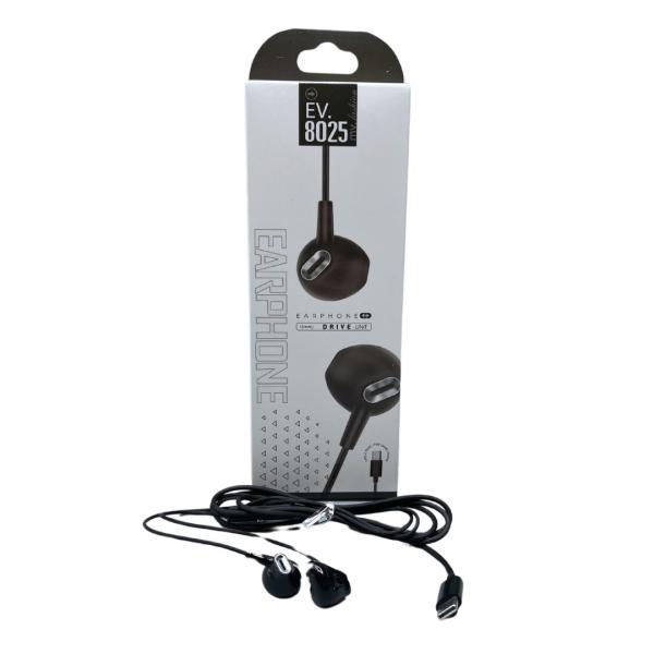 AUDIFONOS MANOS LIBRES CON CABLE STEREO MP3 EV8025 TIPO C NEGRO