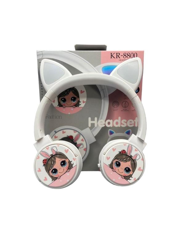 AUDIFONOS MANOS LIBRES STEREO MP3  KR-8800 OREJAS GATO MU&Ntilde;ECA BLANCO