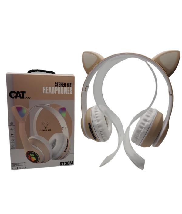 AUDIFONOS MANOS LIBRES BLUETOOTH OREJA GATO ST38M BEIGE