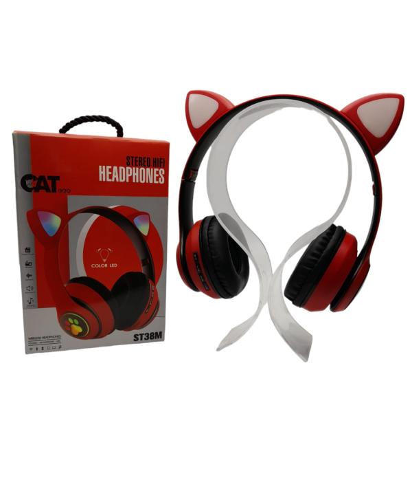 AUDIFONOS MANOS LIBRES BLUETOOTH OREJA GATO ST38M ROJO