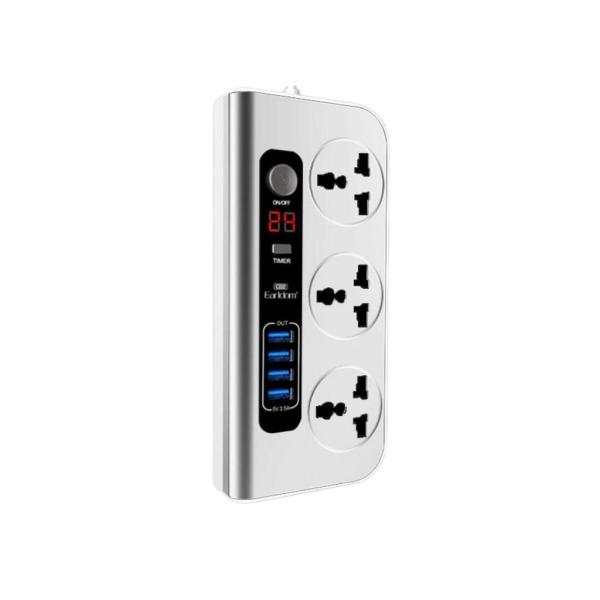 MULTIPLICADOR DE TOMACORRIENTE  CON PUERTOS USB Y ADAPTADOR EUROPEOES-SC02 EARLDOM BLANCO