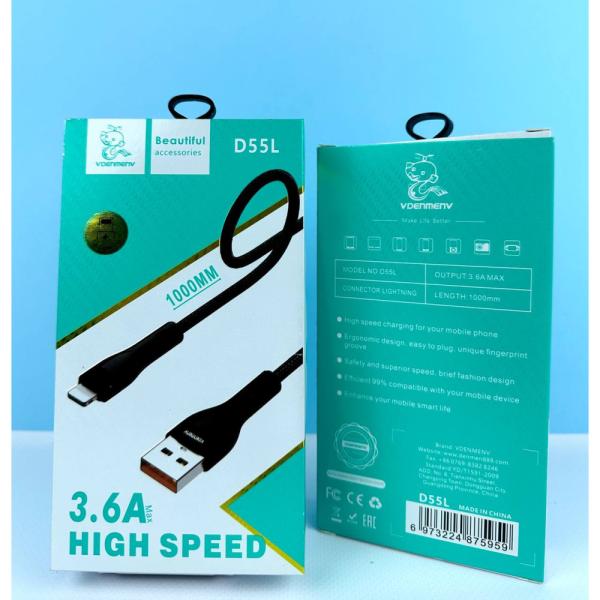 CABLES USB D55L Lightning Denmen NEGRO