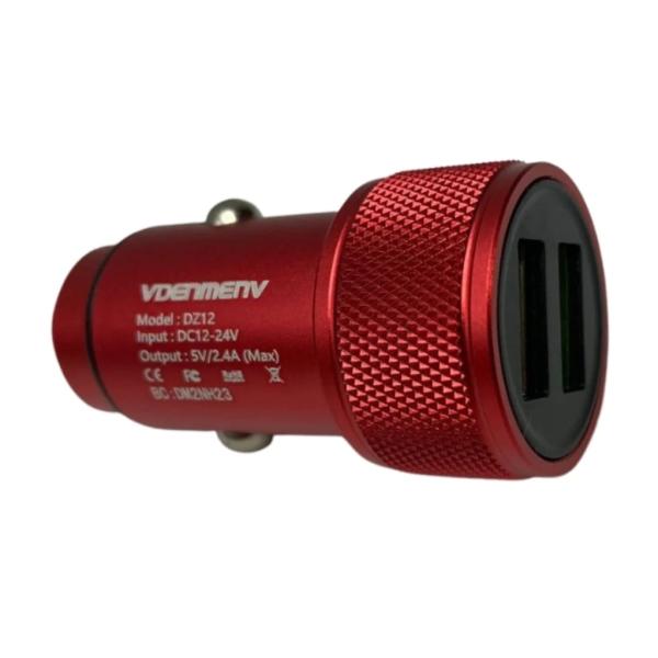 CARGADOR CUBO CARRO DOBLE USB A 3.1A DZ12 DENMEN ROJO
