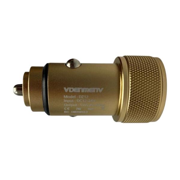 CARGADOR CUBO CARRO DOBLE USB A 3.1A DZ12 DENMEN DORADO