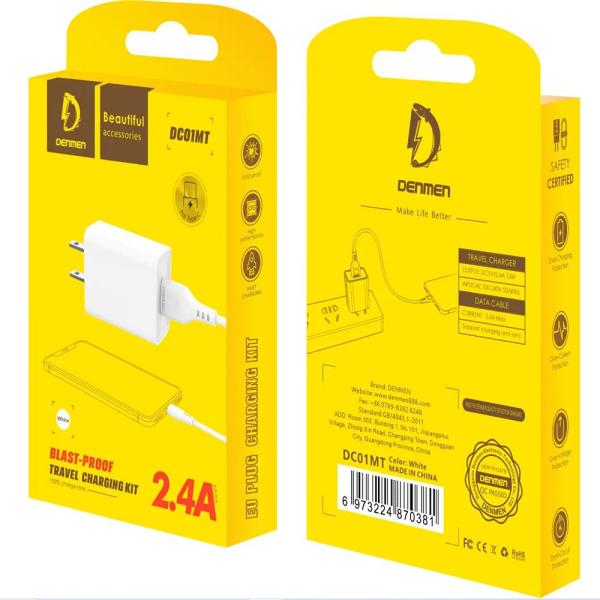 CARGADOR CUBO CASA  2.4 A + CABLE USB TIPO C DC01MT DENMEN BLANCO