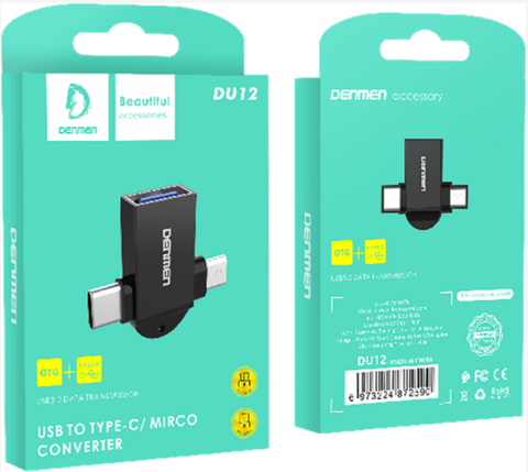 ADAPTADOR AUXILIAR DU12 USB A TIPO C + MICRO DENMEN MIX COLOR