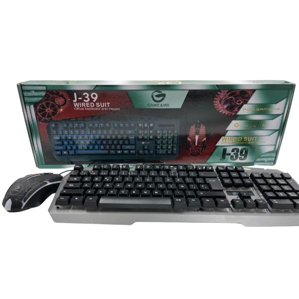 SET O KIT DE TECLADO, MOUSE, GAMER RGB J39 COLOR NEGRO
