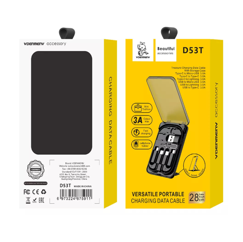 CABLES USB TIPO-C D53T  DENMEN NEGRO