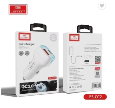 CARGADOR CUBO CARRO PD 20W ENTRADA TIPO C  3.0A CON CABLE TIPO C ES-CC2C EARLDOM COLOR