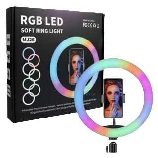 ARO DE LUZ 26 CM DE COLORES RGB MJ26 CON HOLDER PARA TRIPODE CON CONTROL Y CONECTOR USB TAMA&Ntilde;O + TRIPODE DE 2.1 MTS LEDS RABI 26 CM DE COLORES RGB