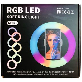 ARO DE LUZ RGB 33 CM CON HOLDER PARA TRIPODE CON CONTROL Y CONECTOR USB TAMA&Ntilde;O LED RABI + TRIPODE DE 2.1 MTS RGB 33 CM