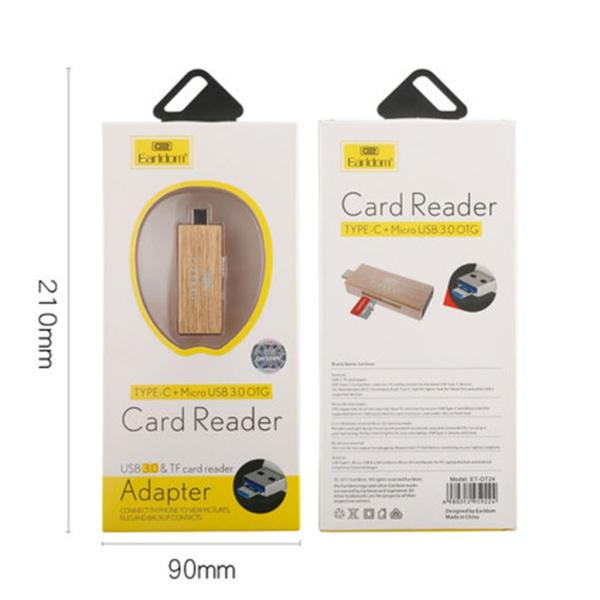 LECTOR DE TARJETAS   USB A / Micro USB / Tipo-c  ET-OT24 EARLDOM DORADO