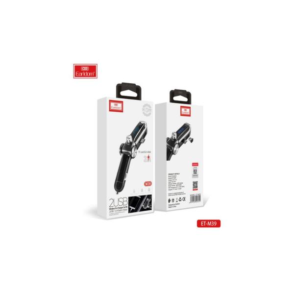CARGADOR CUBO CARRO DOBLE USB 2.4A CON BLUETHOOTH Y TRANSMISOR FM  ET-M39 EARLDOM NEGRO