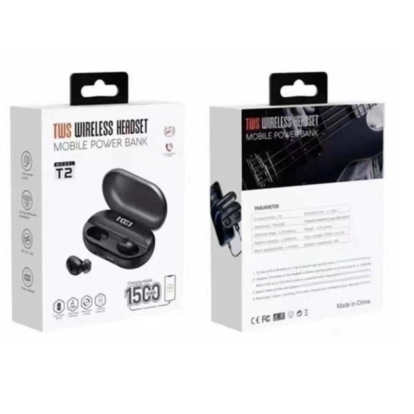 AUDIFONOS MANOS LIBRES BLUETOOTH TWS AIRPODS INPODS T2 NEGRO