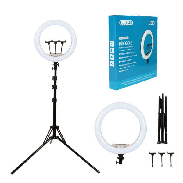 ARO DE LUZ 56 CM CON HOLDER PARA TRIPODE CON CONTROL Y CONECTOR USB LJJ-22 + TRIPODE DE 2.1 MTS