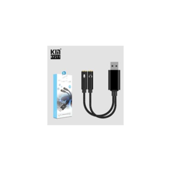 ADAPTADOR  USB SPLITTER DE 1 A 2 CONEXION 3.5 MICROFONO Y AUDIO  KY211