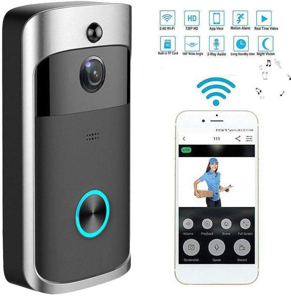TIMBRE INALAMBRICO DE EXTERIOR CON CAMARA NEGRO CON GRIS