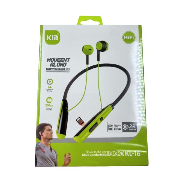 AUDIFONOS MANOS LIBRES BLUETOOTH DEPORTIVO KL16 MIX VERDE