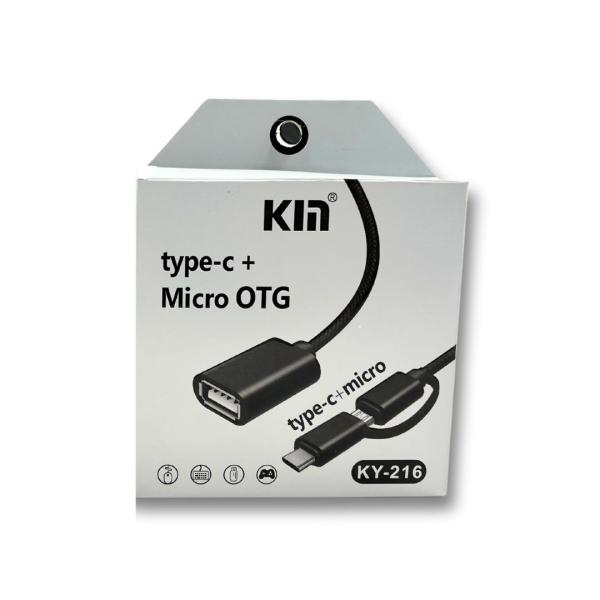 OTG  TIPO USB A MICRO CON ADAPTADOR TIPO C KY216 NEGRO