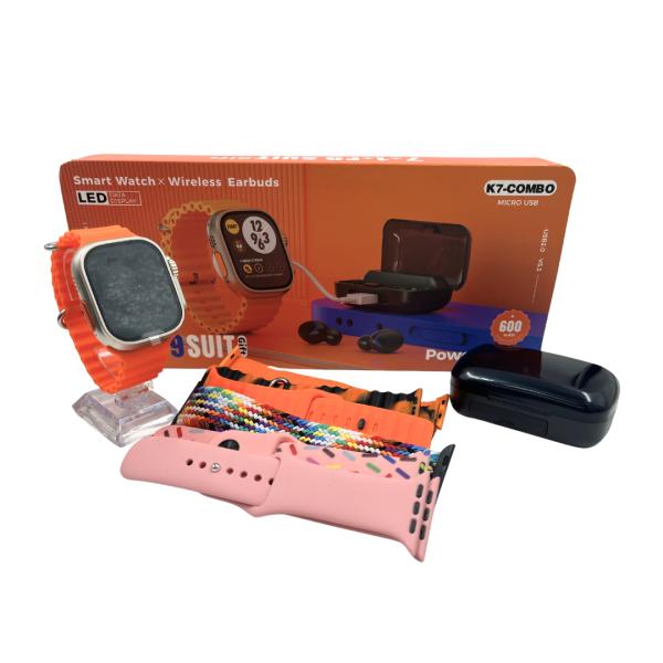 KIT K7  RELOJ INTELIGENTE + AUDIFONO NARANJA