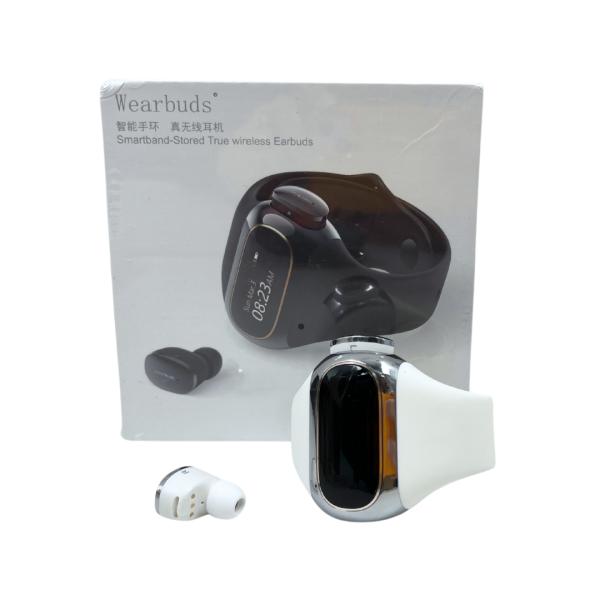 RELOJ INTELIGENTE SMART WATCH CON AUDIFONOS DE LADO BLANCO
