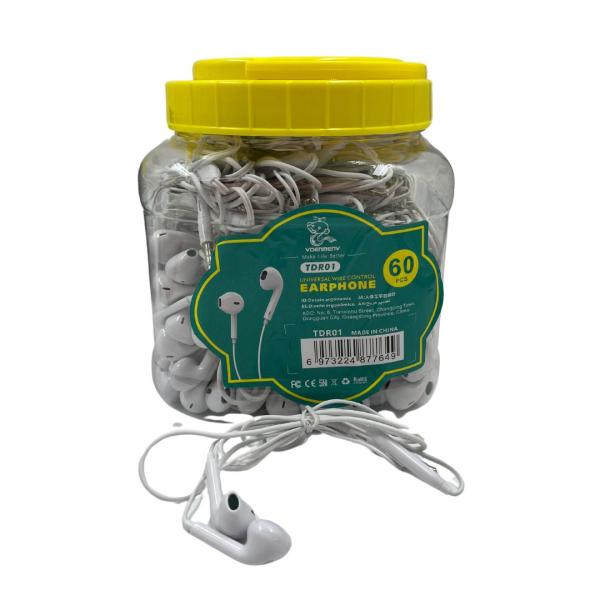 AUDIFONOS MANOS LIBRES CON CABLE STEREO MP3 DENMEN TDR01 EMBASE  60 UNIDADES BLANCO