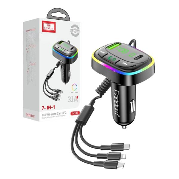 CARGADOR CUBO CARRO  CON BLUETOOTH  Y TRANSMISOR FM  ET-M105 EARLDOM NEGRO