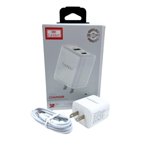 CARGADOR CUBO CASA ES US6 TIPO C A IPHONE EARLDOM BLANCO