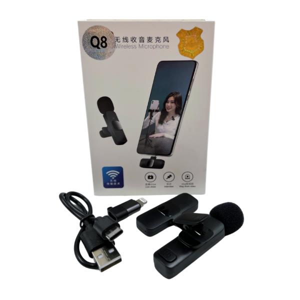 MICROFONO  DE SOLAPA INALAMBRICO Q8 ADAPTADOR  TIPO C + IPHONE