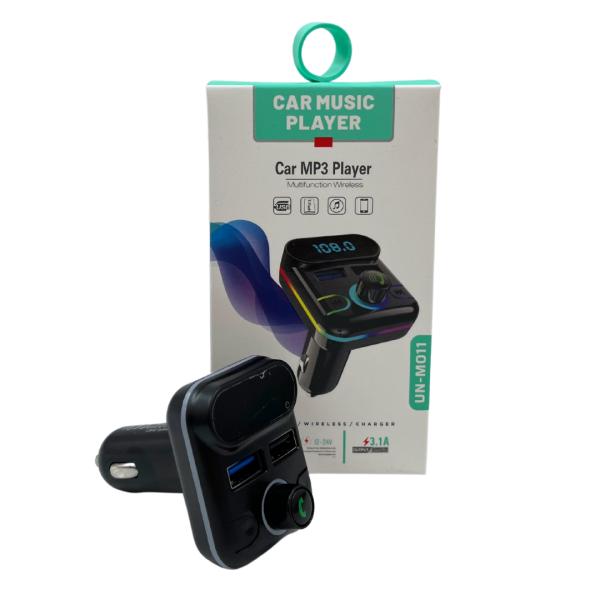 CARGADOR CUBO CARRO  CON BLUETOOTH  Y TRANSMISOR FM  UN-M011 NEGRO