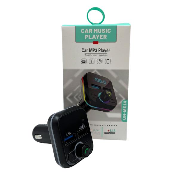 CARGADOR CUBO CARRO  CON BLUETOOTH  Y TRANSMISOR FM  UN-M014 NEGRO