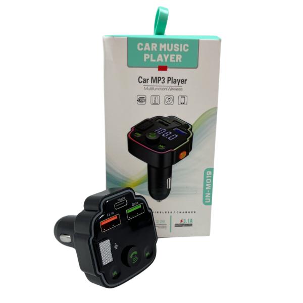 CARGADOR CUBO CARRO  CON BLUETOOTH  Y TRANSMISOR FM  UN-M019 NEGRO