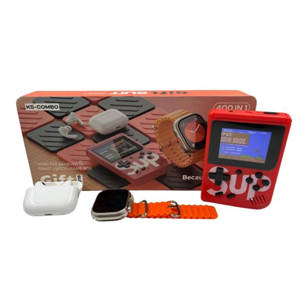 COMBO K5 RELOJ +AUDIFONO + SUP ROJO