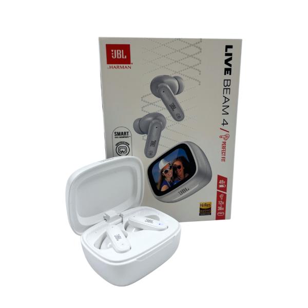 AUDIFONOS MANOS LIBRES BLUETOOTH V14 LIVE BEAM 4 MARCA JBL CON PANTALLA BLANCO