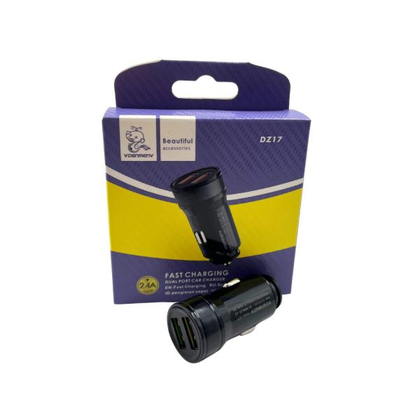 CARGADOR CUBO CARRO DOBLE USB  DZ17 DENMEN NEGRO