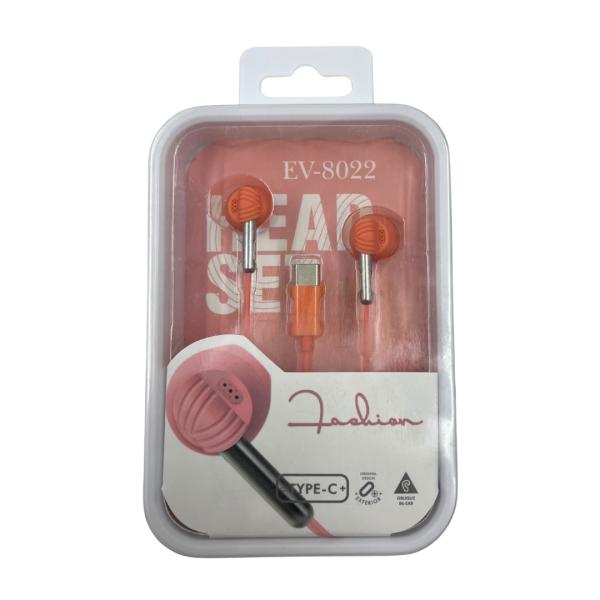 AUDIFONOS MANOS LIBRES CON CABLE TIPO C EV-8022 KIT 20PCS