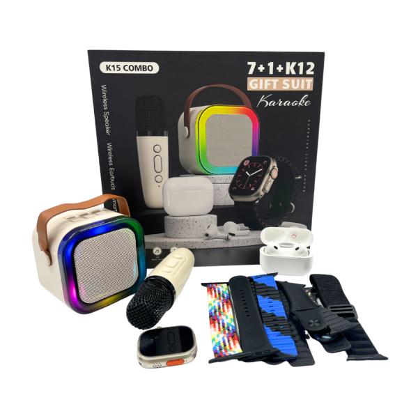 COMBO K15  RELOJ+BOCINA+AUDIFONO+BANDAS NEGRO