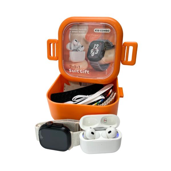 COMBO K18 RELOJ+AUDIFONO+BANDAS NARANJA