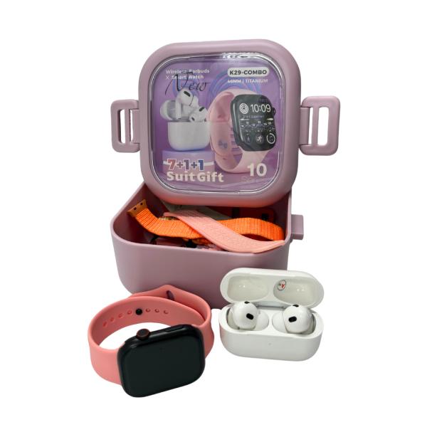 COMBO K29 RELOJ+AUDIFONO+BANDAS ROSADO