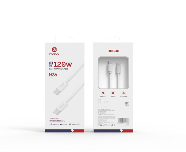 CABLES USB TIPO-C  A TIPO C HOGUO H36 120W BLANCO